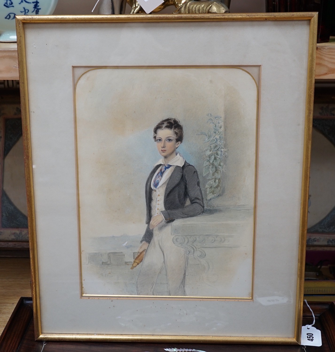 Victorian School, watercolour, Portrait of a mid-shipman, 34 x 25cm